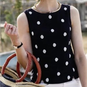 Anthropologie Odille Polka Dot Beaded Linen Sleeveless Top